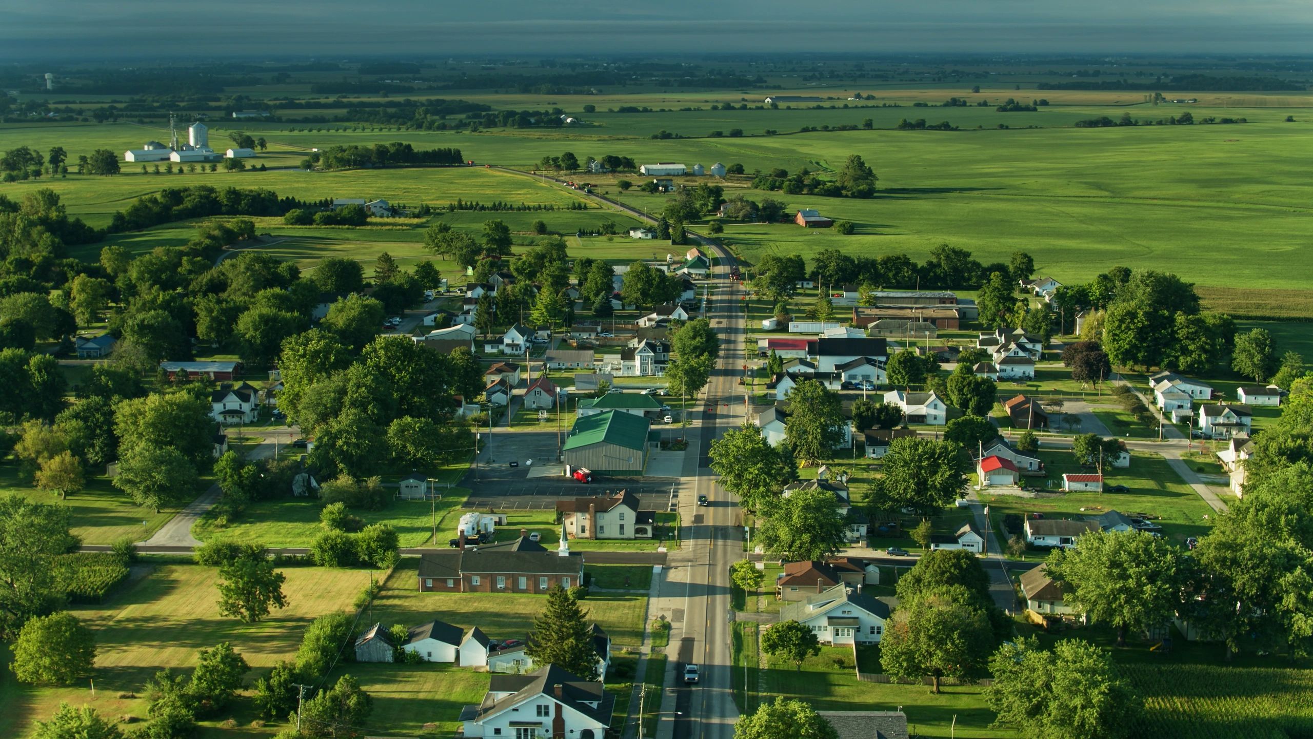 Aerial view of a local town service area